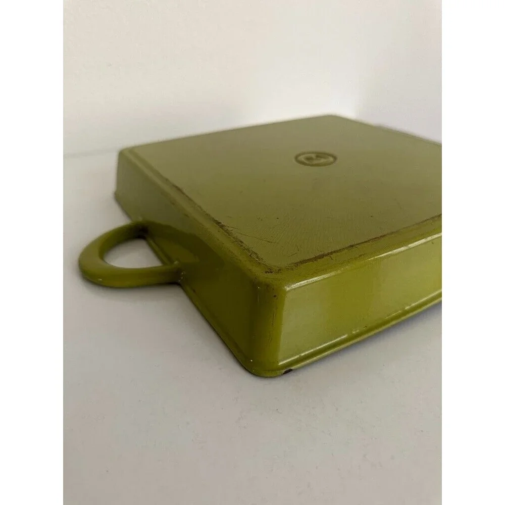 11” Mario Batali Green Enameled Cast Iron Grill Pan Panini Press with Lid Logo
